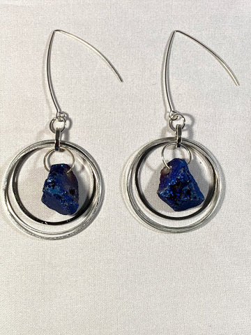 Silver Plated Hoops surround Druzy Agate stones